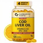 Carbamide Forte Cod Liver Oil Capsules Omega 3 Supplement | Sea cod Liver Oil, Omega 3 FishOil Capsules 300mg | Omega3 FishOil with EPA & DHA + Vitamin D3 Supplement | No Fishy Burps With Lemon Flavour - 120 Softgels