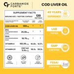 Carbamide Forte Cod Liver Oil Capsules Omega 3 Supplement | Sea cod Liver Oil, Omega 3 FishOil Capsules 300mg | Omega3 FishOil with EPA & DHA + Vitamin D3 Supplement | No Fishy Burps With Lemon Flavour - 120 Softgels - Image 2