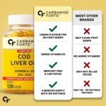 Carbamide Forte Cod Liver Oil Capsules Omega 3 Supplement | Sea cod Liver Oil, Omega 3 FishOil Capsules 300mg | Omega3 FishOil with EPA & DHA + Vitamin D3 Supplement | No Fishy Burps With Lemon Flavour - 120 Softgels - Image 4