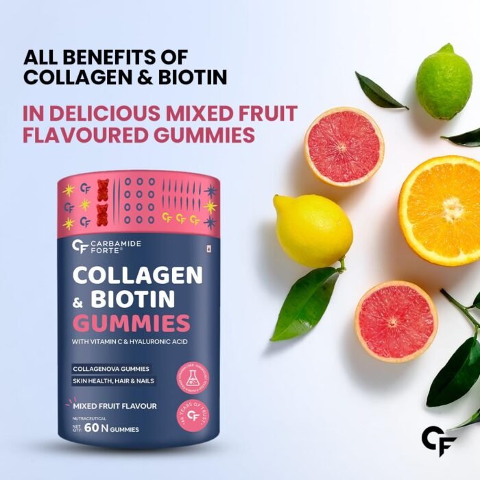 Carbamide Forte Collagen Supplements For Skin | Hair Gummies For Women Hair Growth | Biotin Gummies For Hair Growth & Skin Health For Women & Men | Mixed Fruit Flavour - 60 - Image 4