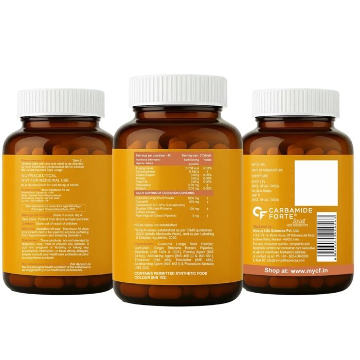 Carbamide Forte Curcumin Tablets with Piperine and 95% Curcuminoids | Anti inflammatory Supplement for Adults | With Curcuma Longa, Turmeric & Ginger Root extract | 90 Veg Tablets - Image 10