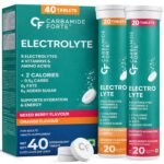 Carbamide Forte Electrolyte Supplement with Zero Added Sugar | Electrolytes Hydration Tablets for Sustained Energy with 5 Essential Electrolytes No sugar + 4 Vitamins & Amino Acids | Pack of 20 Effervescent Tablets x 2