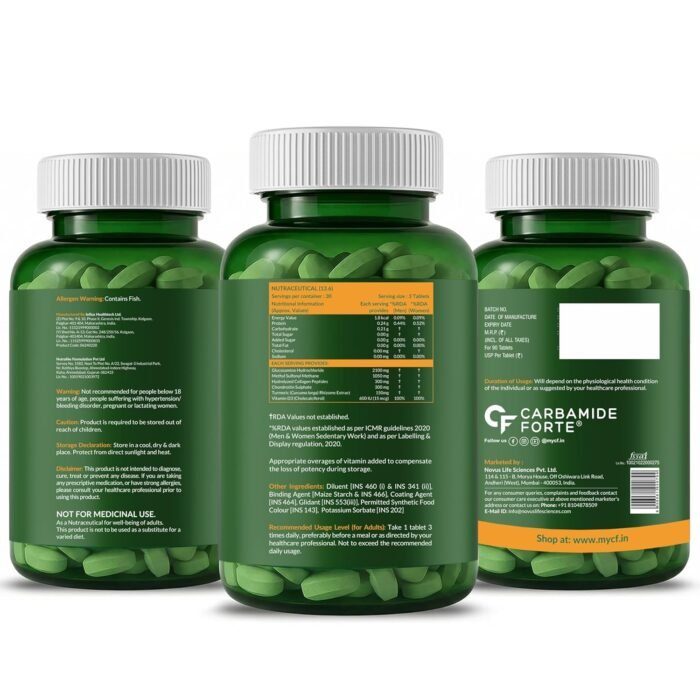 Carbamide Forte Glucosamine Tablets For Joint Support Supplement with Collagen & Glucosamine Chondroitin MSM | Joint Cartilage Support & Muscle Health | Joint Pain Tablets - 90 - Image 9