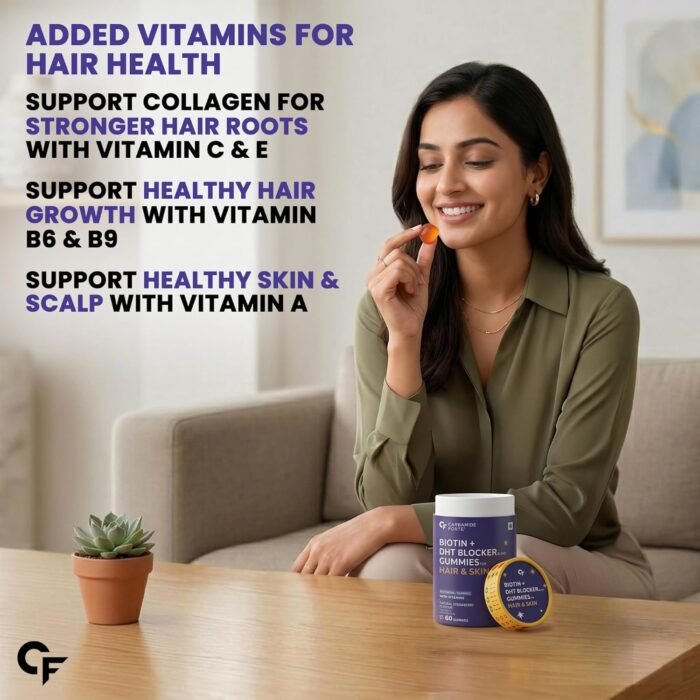 Carbamide Forte Hair Gummies with Biotin & DHT Blockers | Biotin Gummies for Hair Growth | Hair Supplement for Women & Men | Strawberry Flavour with No Added Sugar | 60 Gummies - Image 8