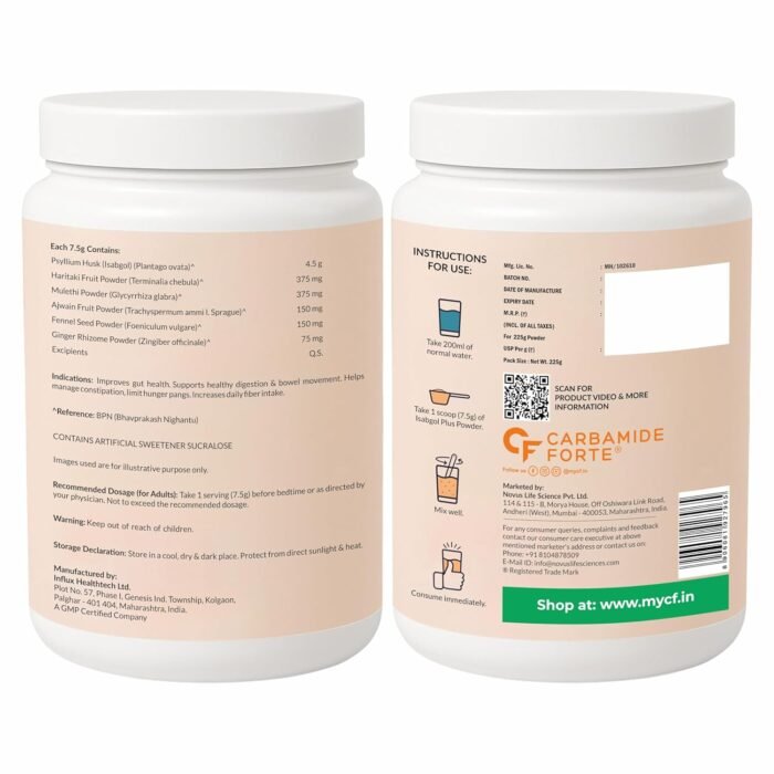 Carbamide Forte Isabgol Powder - 225gm | Psyllium Husk Powder With Haritaki, Ajwain & Fennel | Fiber supplement for Constipation Relief & Digestion | Orange Flavour - Image 11