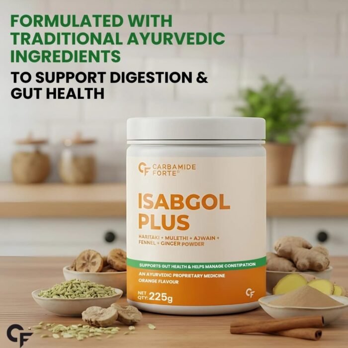 Carbamide Forte Isabgol Powder - 225gm | Psyllium Husk Powder With Haritaki, Ajwain & Fennel | Fiber supplement for Constipation Relief & Digestion | Orange Flavour - Image 7