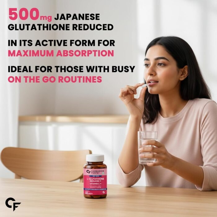 Carbamide Forte Japanese Reduced L Glutathione Tablets 500mg with Vitamin C | Glutathione Supplement with Hyaluronic Acid, Vitamin E, C, Lycopene & Biotin – 30 Veg Tablets - Image 3