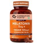 Carbamide Forte Melatonin 5mg Sleep Tablets – Sleeping Pills with 125mg Tagar & Vitamin B6 for Deep Sleep, Restful Nights, and Effective Sleep Dose | for Women & Men – 60 Veg Tablets