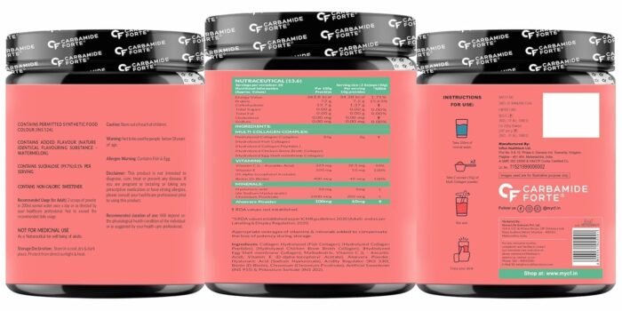 Carbamide Forte Multi Collagen Supplements | 5 Types of Marine Collagen Powder For Skin | Skin Supplements For Glowing Skin For Women - Watermelon Flavour - 200g. - Image 11