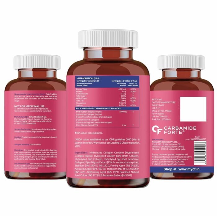 Carbamide Forte Multi Collagen Supplements For Skin | Collagen Tablets For Women & Men | Skin Supplements For Glowing Skin | Hydrolyzed Peptides With Type I, II, III, V & X - 90 Tablets - Image 10