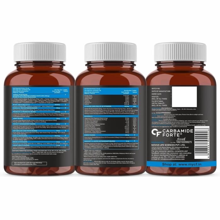 Carbamide Forte Multivitamin Tablet For Men & Women | Multi Vitamin For Men & Women With BCAA, Aminos & Probiotics | Gym Supplements To Support Energy, Immunity & Recovery - 60 Tablets - Image 9