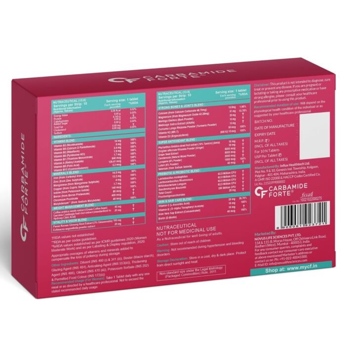 Carbamide Forte Multivitamin tablets For Women | Multi Vitamin Supplment With Probiotics | Women Multivitamin Supplement With 43 Ingredients To Support Energy, Skin, & Health - 10 Tablets - Image 7