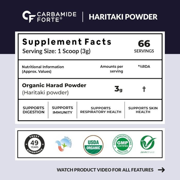 Carbamide Forte Organic Harad Powder | Haritaki Powder for Digestion, Cleansing & Wellness | kadukkai powder for digestion & Detox Support – 200g - Image 2