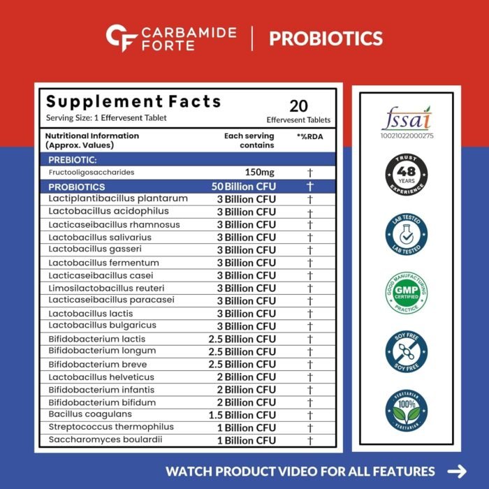 Carbamide Forte Probiotics Supplement | Gut Health Supplements With Limosilactobacillus Reuteri | Probiotics Supplement For Gut Health | Digestive Enzymes 20 Effervescent Tablets, 100 Grams - Image 2