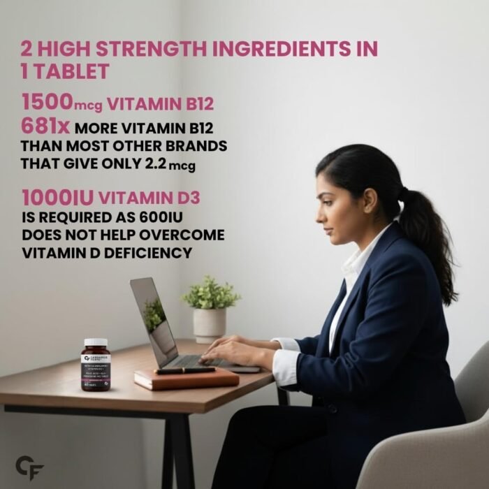 Carbamide Forte Vitamin B12 1500mcg with Vitamin D3 | Vitamin B12 Supplements for Men & Women | Methylcobalamin 1500mcg with Vitamin D Tablets - 60 Tablets - Image 4
