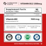 Carbamide Forte Vitamin B12 Tablets 1500 mcg -Active form of Methylcobalamin Vitamin B12 Supplements for Men & Women- 90 Tablets - Image 2