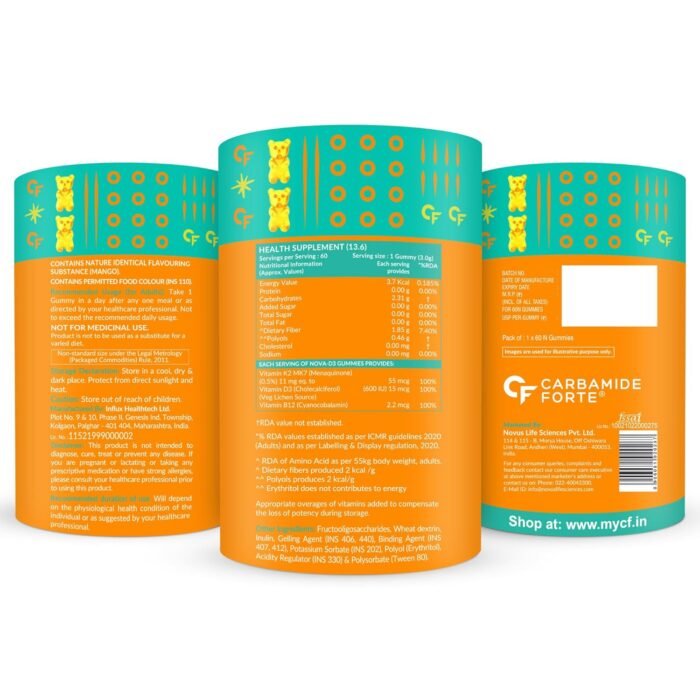 Carbamide Forte Vitamin D3 K2 B12 Gummies | Vitamin B12 Supplements & Vitamin D Supplement | Vitamin K2 Supplements | Plant Based Veg Lichen Source D3 Supplement for Bone Health | Mango Flavor - 60 Gummies - Image 10