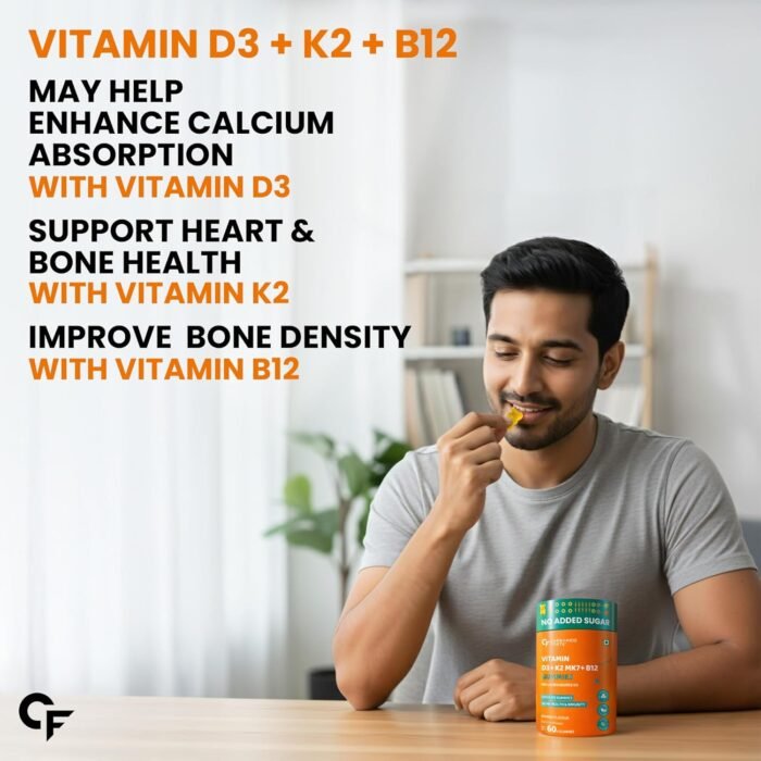 Carbamide Forte Vitamin D3 K2 B12 Gummies | Vitamin B12 Supplements & Vitamin D Supplement | Vitamin K2 Supplements | Plant Based Veg Lichen Source D3 Supplement for Bone Health | Mango Flavor - 60 Gummies - Image 3