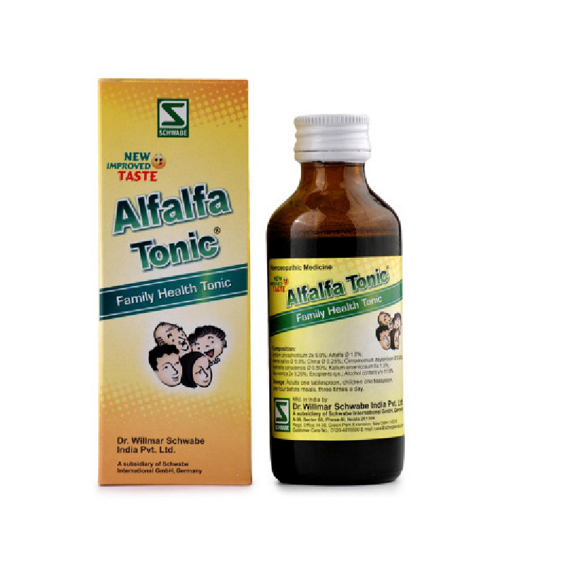 Dr-Willmar-Schwabe-India-Homoeopathic-Alfalfa-Tonic-100ml-Family-Health-Tonic.png Dr Willmar Schwabe India Homoeopathic Alfalfa Tonic (100ml) Family Health Tonic for digestive efficiency - Image 1