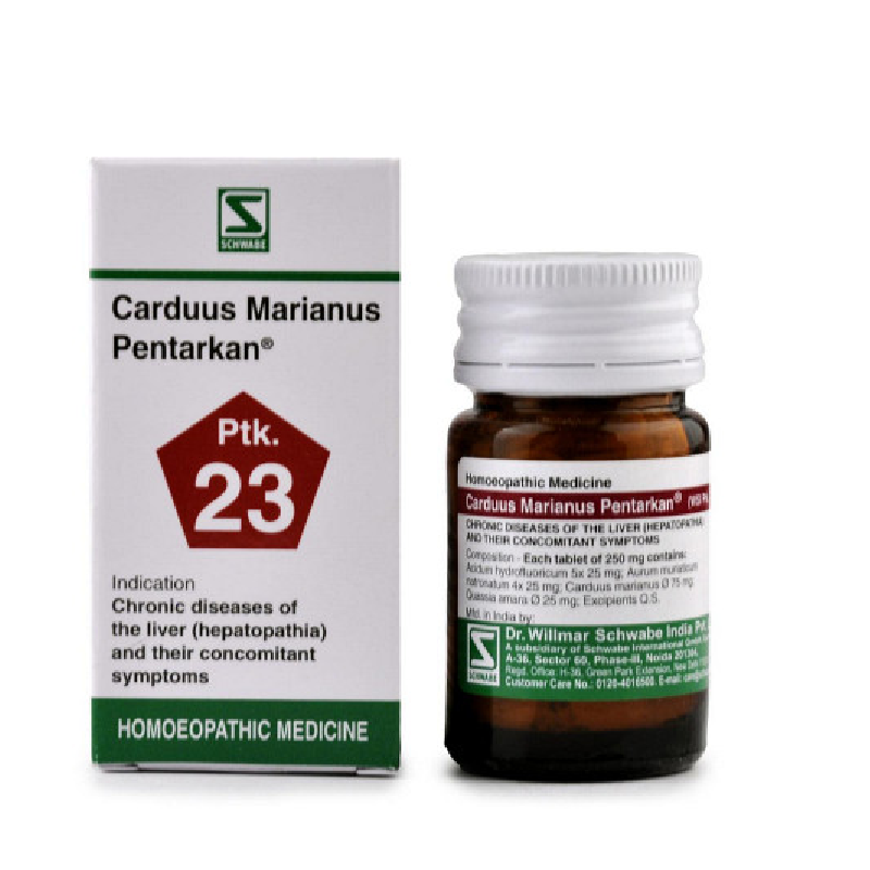 Dr-Willmar-Schwabe-India-Homoeopathic-Carduus-Marianus-Pentarkan-20g-Tablets-Ptk.-23.png Dr Willmar Schwabe India Homoeopathic Carduus Marianus Pentarkan (20g) Tablets (Ptk. 23) for acidity heartburn - Image 1