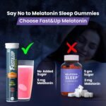 Fast&Up Melatonin with 5 mg Melatonin + 100 mg L-Theanine (20 Effervescent tablets) | Helps fall asleep faster & Wake up refreshed | Fast Acting, 100% Natural, Non-Addictive - Strawberry flavour - Image 2