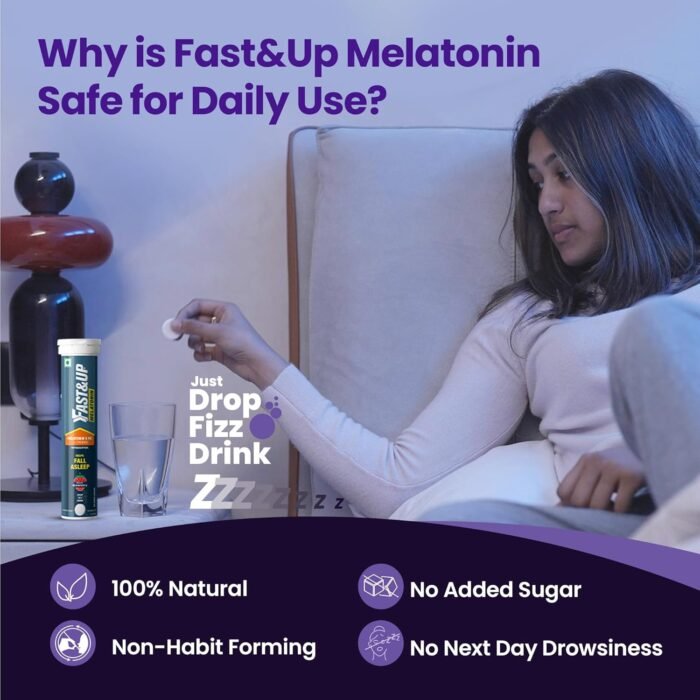 Fast&Up Melatonin with 5 mg Melatonin + 100 mg L-Theanine (20 Effervescent tablets) | Helps fall asleep faster & Wake up refreshed | Fast Acting, 100% Natural, Non-Addictive - Strawberry flavour - Image 4