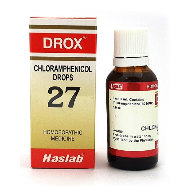 Haslab-Homeopathic-Drox-27-Chloramphenicol-Drop-30ml.jpg Haslab Homeopathic Drox 27 Chloramphenicol Drop 30ml For Inflammatory condition, high temperature, weakness, exhaustion - Image 1