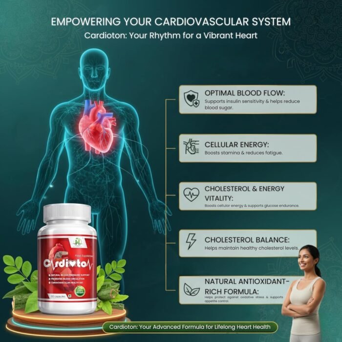 Healthy Nutrition Cardioton Heart Health Supplement with Arjuna Extract & Moringa | Supports Heart Wellness, Circulation & Antioxidant Support | Veg Capsules for Men & Women | 60 Capsules - Image 3