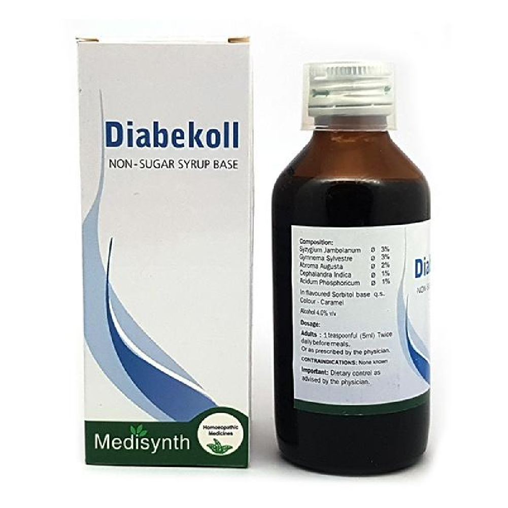 Medisynth-Diabekoll-Non-Sugar-Syrup-125-ML-1.png Medisynth Diabekoll Non-Sugar Syrup (125 ML) For Blood Sugar levels, Urinary Complications - Image 1