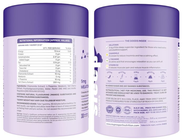 Mypro Sport Nutrition Melatonin Sleep Gummies | No Side Effect With Chamomile,Tart Cherry & Vitamin D2 | Promotes Deep Sleep | Calms Brain & Relaxes Nerves | Wake Up Fresh & Energetic - 30 Gummies - Image 7