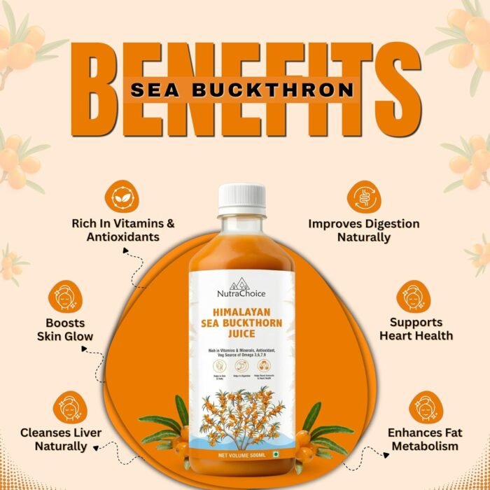 NutraChoice Himalayan Sea Buckthorn Juice 500ml-50glass | Rich in Vitamin C, Omega 3, 6, 7, 9 & Antioxidants, for Immunity, Skin Glow, Gut Health Support, and Wellness - Image 2