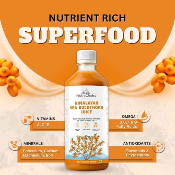 NutraChoice Himalayan Sea Buckthorn Juice 500ml-50glass | Rich in Vitamin C, Omega 3, 6, 7, 9 & Antioxidants, for Immunity, Skin Glow, Gut Health Support, and Wellness - Image 6