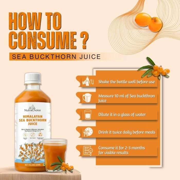 NutraChoice Himalayan Sea Buckthorn Juice 500ml-50glass | Rich in Vitamin C, Omega 3, 6, 7, 9 & Antioxidants, for Immunity, Skin Glow, Gut Health Support, and Wellness - Image 7