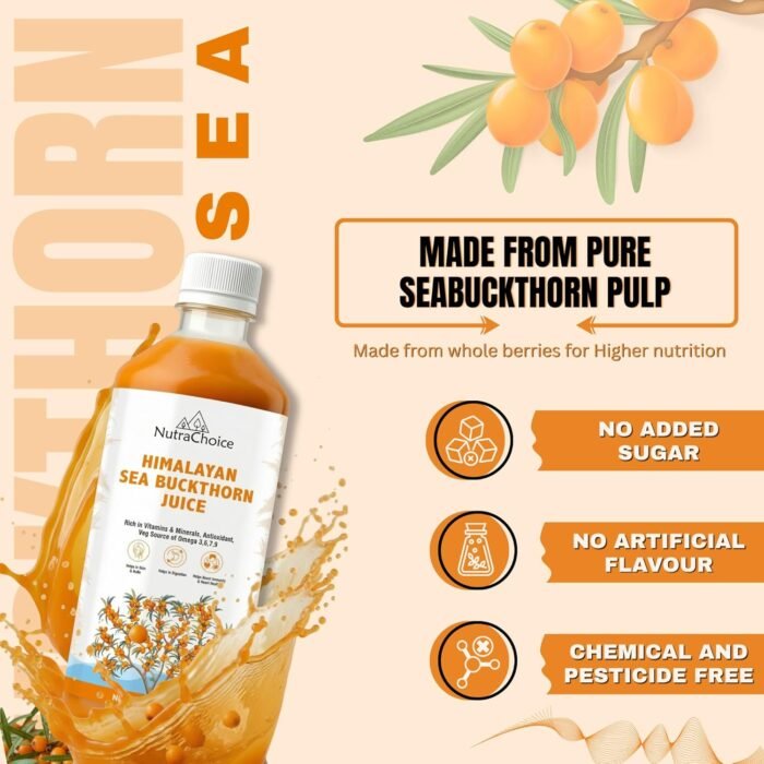 NutraChoice Himalayan Sea Buckthorn Juice 500ml-50glass | Rich in Vitamin C, Omega 3, 6, 7, 9 & Antioxidants, for Immunity, Skin Glow, Gut Health Support, and Wellness - Image 8