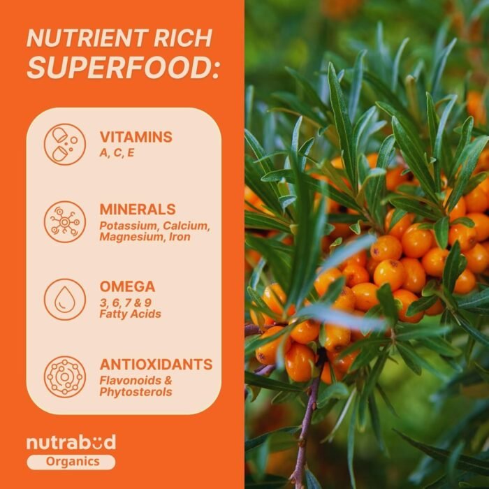 Nutrabud Organics Himalayan Sea Buckthorn Berry Juice - 500 ml - Natural Source of Vitamin C, Omega 3 6 7 9, Antioxidants For Immunity, Skin Glow & Gut Health - 50 Glasses (500ml (Pack of 1)) - Image 5