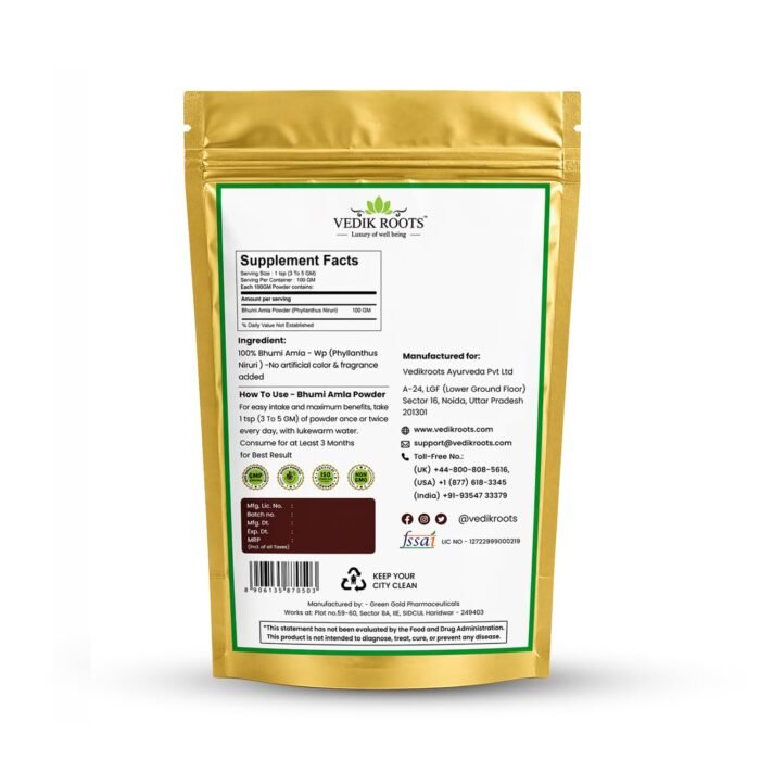 Vedikroots Bhumi Amla Powder 100G | Organic Bhumi Amla Churna for Liver Support, Detox & Digestion | Herbal Supplement (Pack Of 01) - Image 2