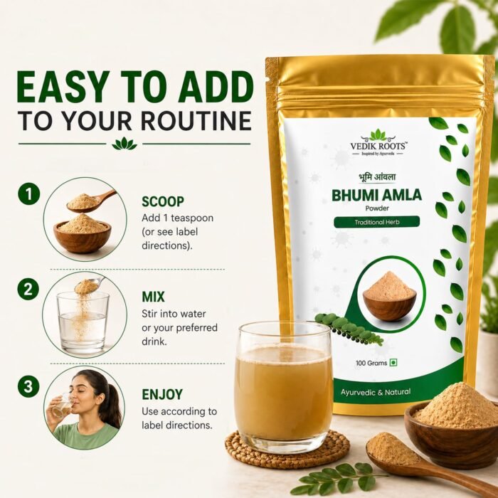 Vedikroots Bhumi Amla Powder 100G | Organic Bhumi Amla Churna for Liver Support, Detox & Digestion | Herbal Supplement (Pack Of 01) - Image 5