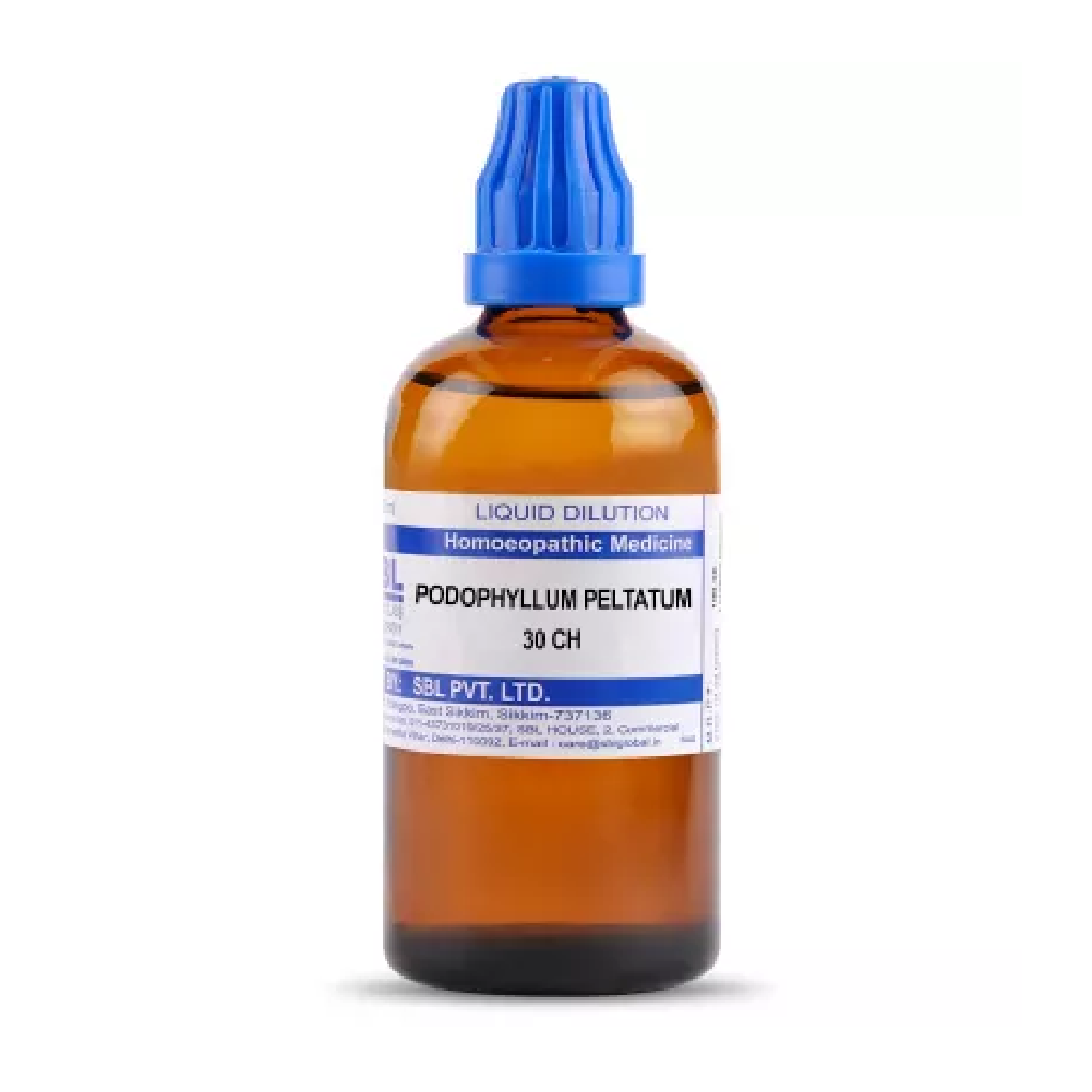 SBL-Podophyllum-Peltatum-30-CH-100ml.png SBL Homeopathic Podophyllum Peltatum Dilution (30 ML / 100 ML) For Headache, Nausea - Image 1