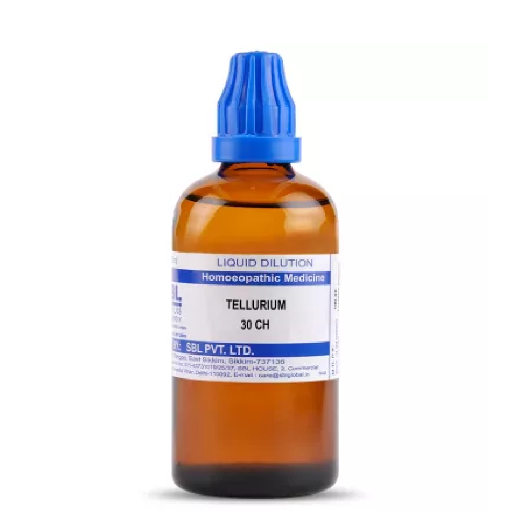 SBL-Tellurium-30-CH-100ml.png SBL Homeopathic Tellurium Dilution (30 ML / 100 ML) For Back Pain, Eczema - Image 1