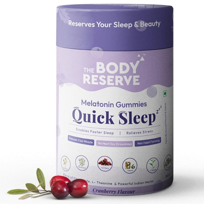 The Body Reserve Quick Sleep Melatonin Gummies For Natural Sleep Aid For Muscle Recovery,Nerve Relaxation & Relieves Stress Vegan,Gluten-Free,Non-Addictive Cranberry Flavours,30 Gummies,No Added Sugar - Image 9