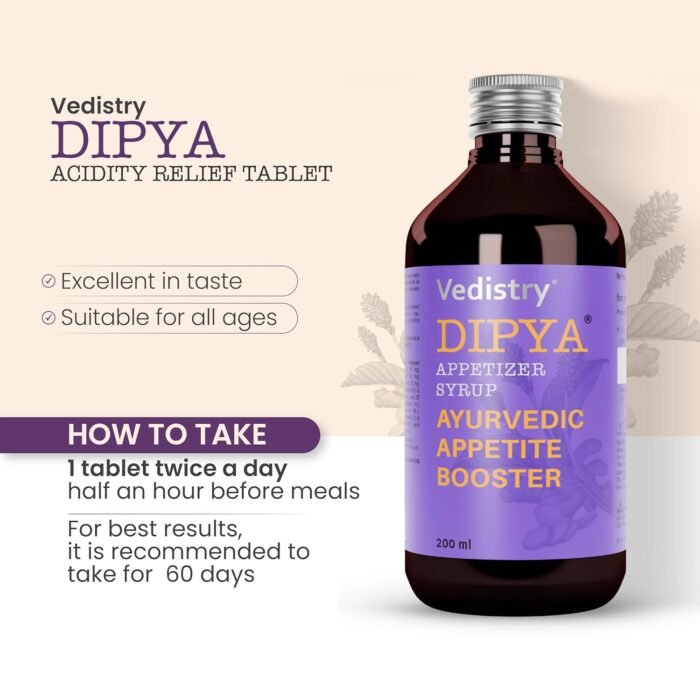 Vedistry Dipya Appetizer Syrup | Ayurvedic Herbal Tonic with Bhringraj, Shunthi, Pippalimool & Ajmoda | Provide Better Digestion & Appetite Booster | Support Natural Healthy Weight Enhancer & Energy Level for Kids & Adults - 200ml - Image 4