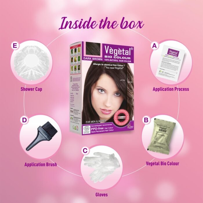 Vegetal Bio Hair Colour - Dark Brown 50g Achieve Natural, Ammonia-Free Hair Color PPD-Free, 100% Herbal Certified Organic for Men and Women UV Protection and Luster Maintenance Complete Kit - Image 4