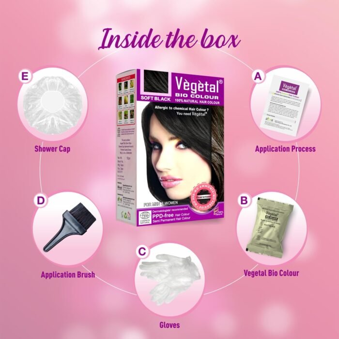 Vegetal Bio Hair Colour - Soft Black | 50g | Achieve Natural, Ammonia-Free Hair Color | PPD-Free, 100% Herbal Certified Organic for Men and Women | UV Protection and Luster Maintenance | Complete Kit - Image 6