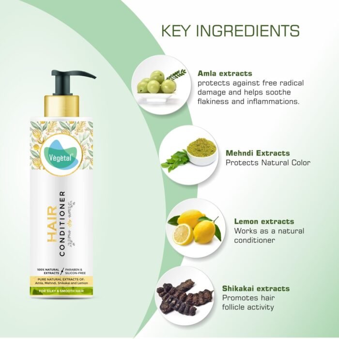 Vegetal Hair Conditioner 200 gms - Made of 100% natural bio-active extracts of Amla, Shikakai & Lemon- Free of Parabens, Silicon & Harmful Chemicals - Image 4