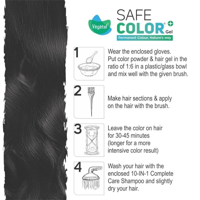 Vegetal Safe Color+ Organic Permanent Gel Hair Color Soft Black 1.0-70ml. | 100% Grey Coverage | No Ammonia, No PPD, No Parabens, No Hydrogen Peroxide | Herbal Hair Dye with Natural Shine & Softness - Image 3