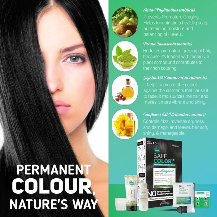 Vegetal Safe Color+ Organic Permanent Gel Hair Color Soft Black 1.0-70ml. | 100% Grey Coverage | No Ammonia, No PPD, No Parabens, No Hydrogen Peroxide | Herbal Hair Dye with Natural Shine & Softness - Image 6