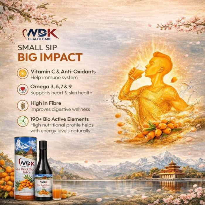 WDK Sea Buckthorn Juice 500ml – Pure Natural Himalayan Berry Juice, Sugar-Free, Rich in Vitamin C, Omega 3 6 7 9, Powerful Antioxidant, Boosts Immunity, Improves Skin Glow, Supports Digestion & Overall Health - Image 2
