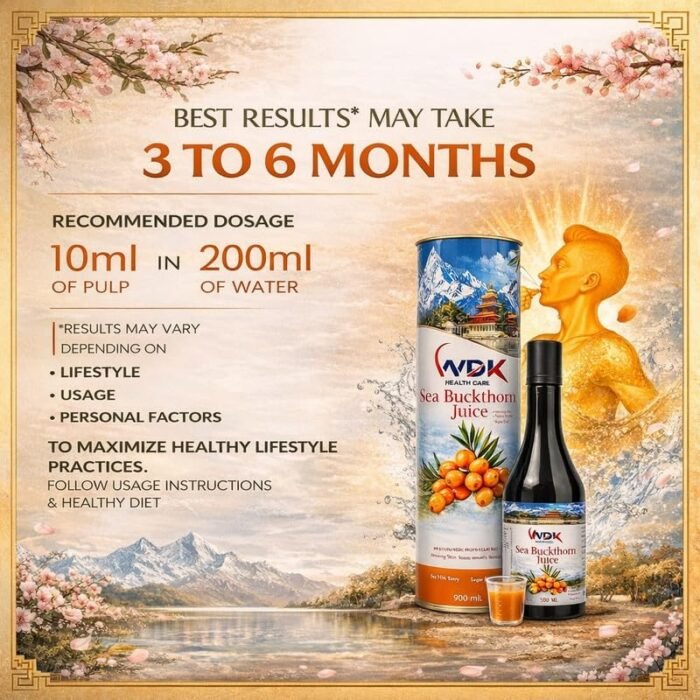 WDK Sea Buckthorn Juice 500ml – Pure Natural Himalayan Berry Juice, Sugar-Free, Rich in Vitamin C, Omega 3 6 7 9, Powerful Antioxidant, Boosts Immunity, Improves Skin Glow, Supports Digestion & Overall Health - Image 3