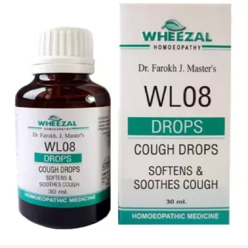 Wheezal Homeopathic WL08 Cough Drop – 30ml for Cough Wheezal Homeopathic WL08 Cough Drop - 30ml for Cough Bronchitis Chest Pain & Angina - Image 1