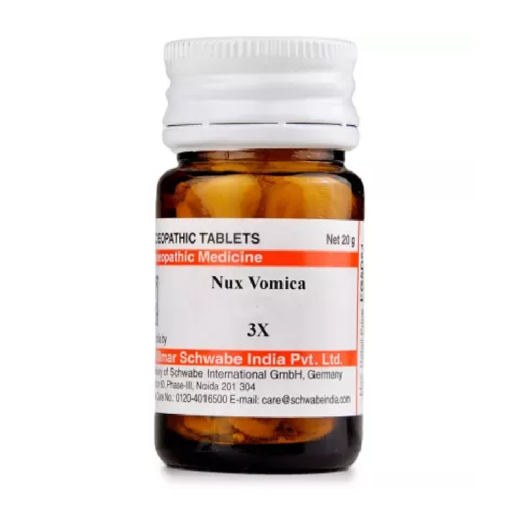 Willmar-Schwabe-India-Nux-Vomica-3X-20g.png Willmar Schwabe India Nux Vomica (20g) For Constipation, Nausea - Image 1